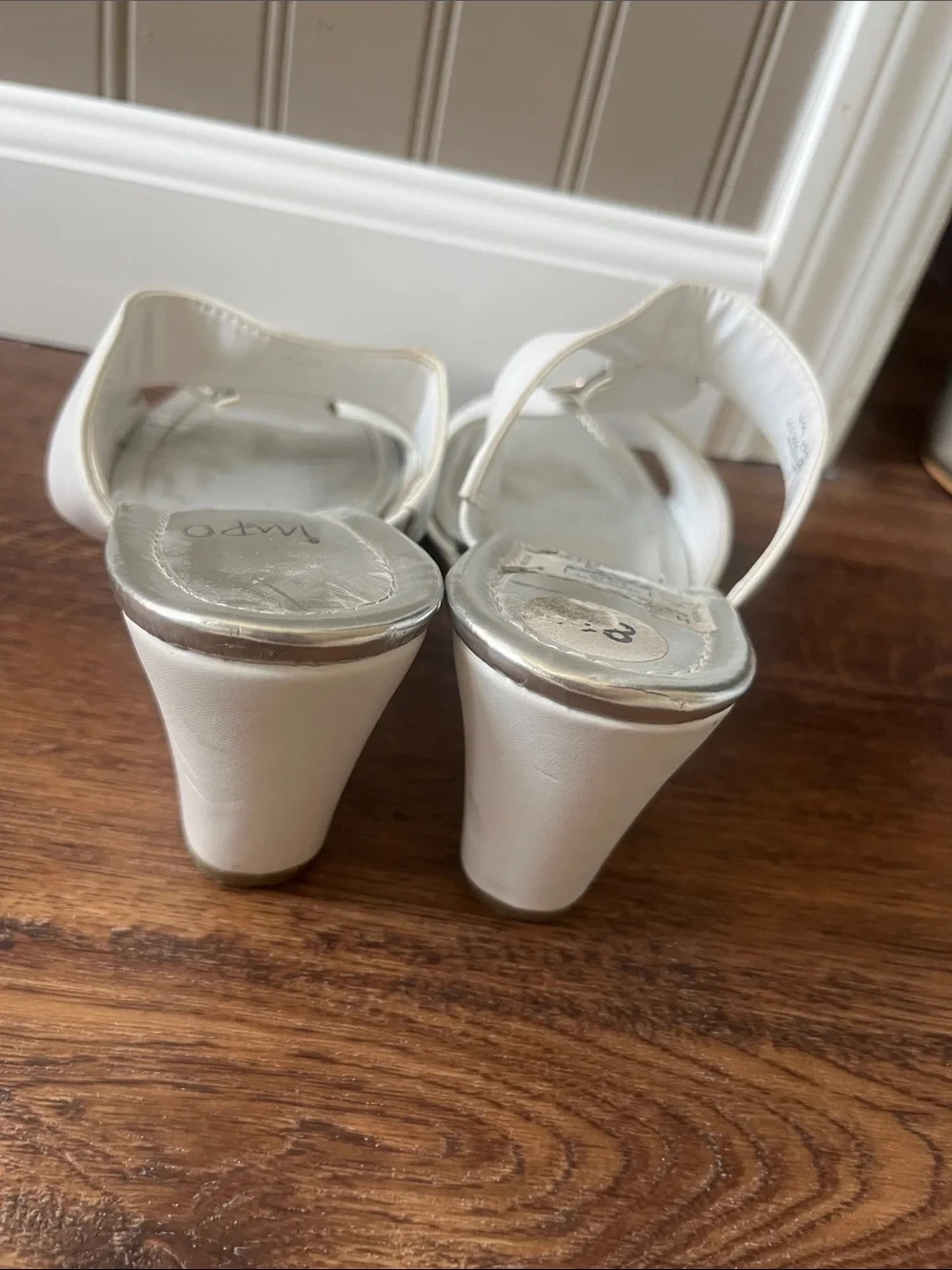 Impo White Slide Mules with Ivory Ring Detail